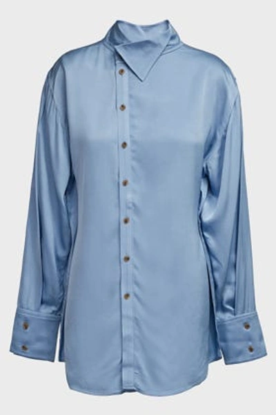 Rejina Pyo Allie High-neck Satin Shirt In Blue