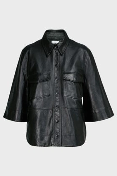 Ganni Boxy Leather Shirt In Black