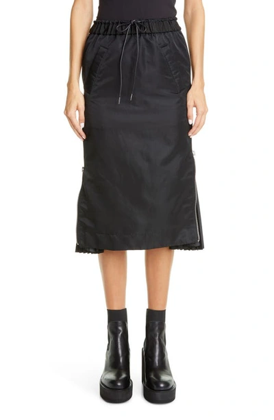 Sacai Taffeta Zip-pleated Midi Skirt In Black
