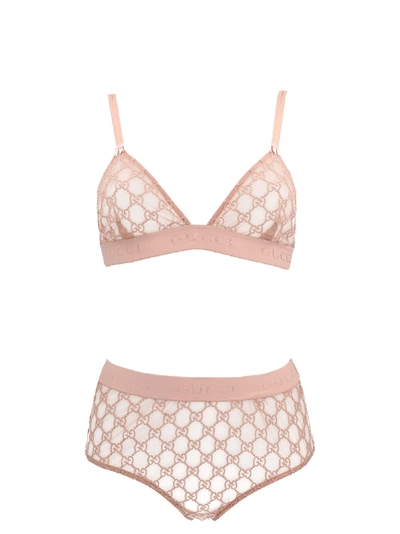 Gucci Gg Star Tulle Lingerie Set In Beige