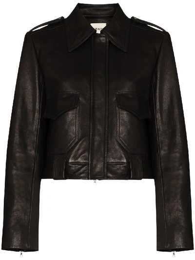Khaite Cordelia Cropped Leather Jacket In Schwarz