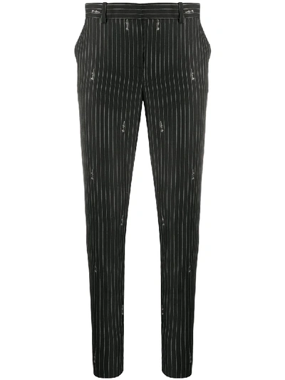 Versace Pinstripe Tailored Trousers In Black