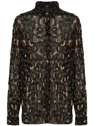 Versace Leopard-pattern Beaded Shirt In Black