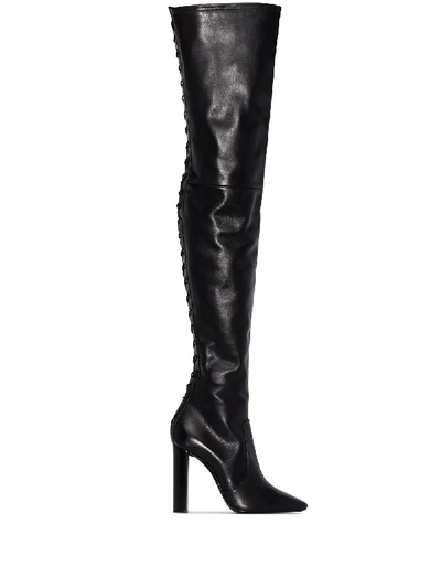 Saint Laurent Moon 105mm Lace-up Boots In Black