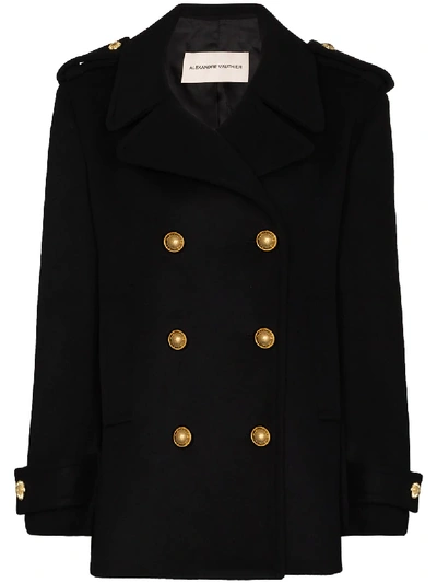 Alexandre Vauthier Double-breasted Wool Peacoat In Black