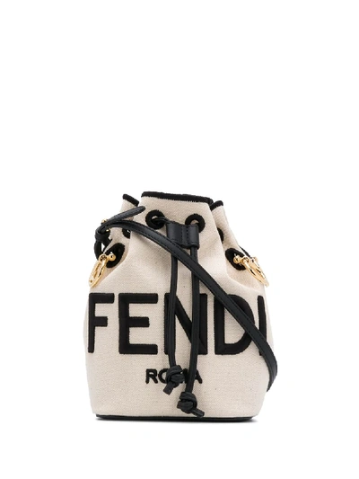 Fendi Mon Trésor Logo-debossed Mini Leather Bucket Bag In Black