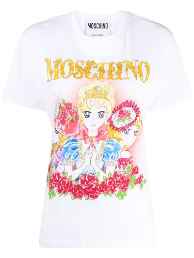 Moschino Logo印花棉质平纹针织t恤 In White