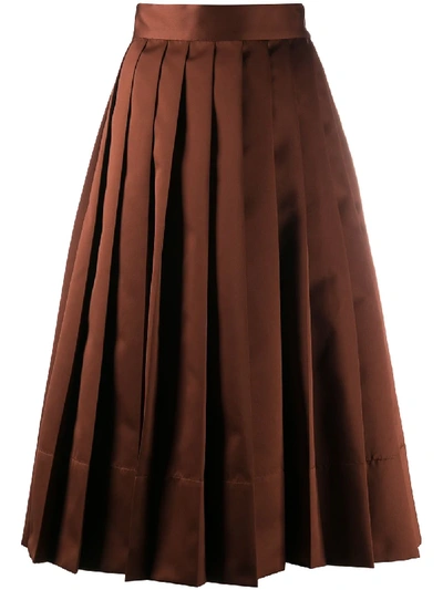 Plan C Pleated Flared Midi Skirt In Brown