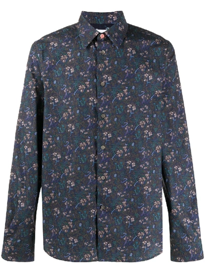 Paul Smith Floral Print Tailored Shirt In Blue