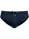 BALMAIN NAVY SWIMMING TRUNKS WITH LOGO PRINT AT THE SIDE