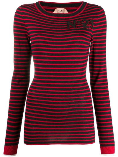 N°21 Striped Knitted Top In Black