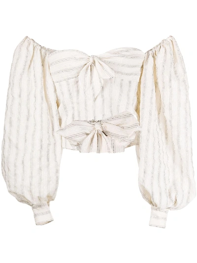 Attico Eva Oversized Sleeves Bow-front Cotton-blend Top In White