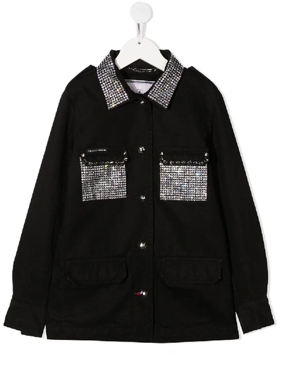 Philipp Plein Junior Kids' Embellished Chest-pocket Shirt In Black