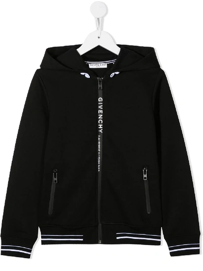 Givenchy Kids' Logo-print Panelled Zip-up Hoodie In Black