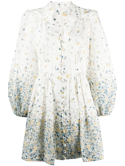 Zimmermann Puff-sleeves Floral Dress In White