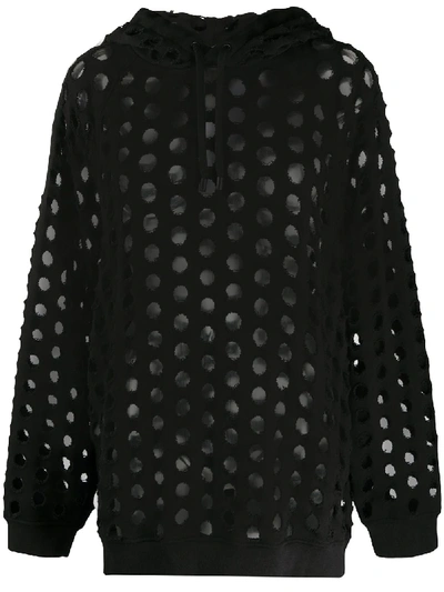 Maison Margiela Perforated Cotton Hoodie In Black