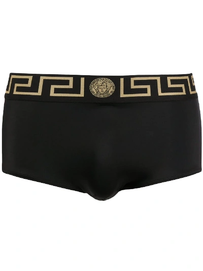 Versace Greca Border Swim Trunks In Black