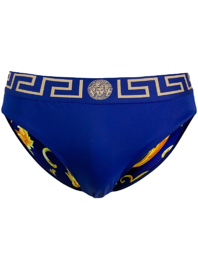 Versace Greca-print Swimming Trunks In Blue