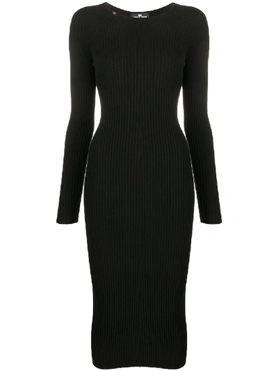 Elisabetta Franchi Long-sleeve Fitted Midi Dress In Black