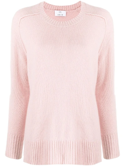Allude Ribbed Trim Crew Neck Jumper In Pink