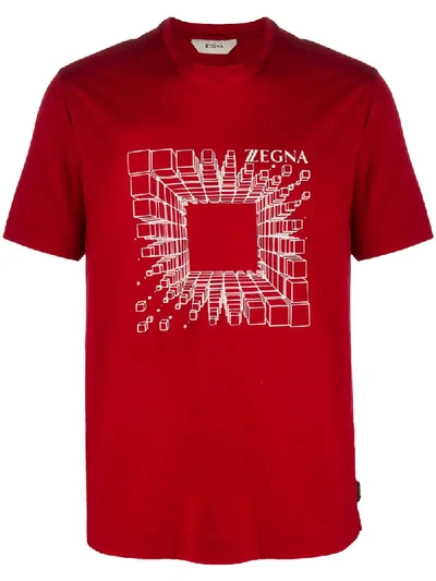 Ermenegildo Zegna Geometric Logo Print T-shirt In Red