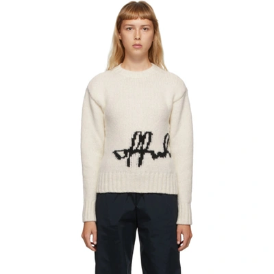 Off-white Intarsia Logo Crew Neck Jumper In White,black