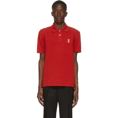 Ami Alexandre Mattiussi Ami De Coeur Polo Shirt In Red 600