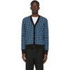 AMI ALEXANDRE MATTIUSSI BLACK & BLUE GINGHAM JACQUARD CARDIGAN