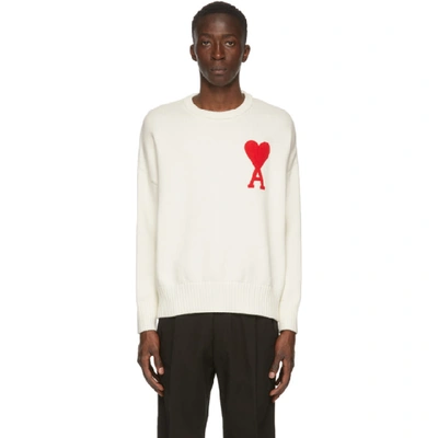 Ami Alexandre Mattiussi Ami Paris Men White Crewneck Sweater With Adc Embroidery On The Front In Wool Man