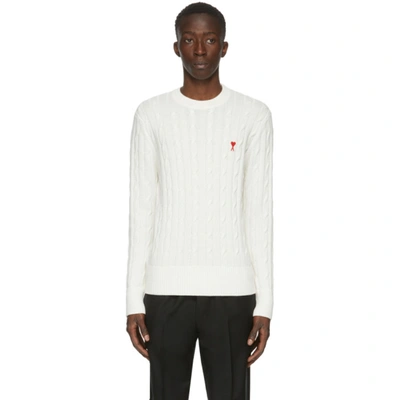 Ami Alexandre Mattiussi Logo-patch Cabled-rib Cotton-blend Sweater In White