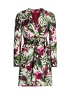 Badgley Mischka Floral Wrap Suit Dress In Light Ivory Raspberry