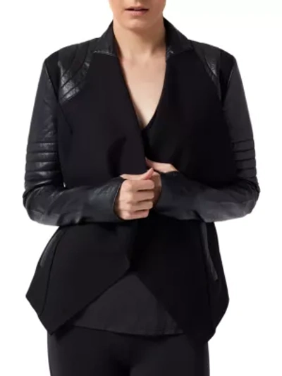 Blanc Noir Drape-front Contrast Jacket In Black