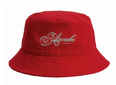 Pre-owned Awake  Ribbon Script Logo Bucket Hat Cardinal
