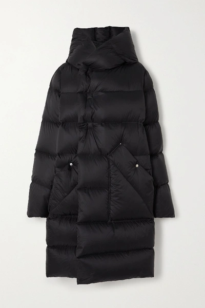 Rick Owens Hooded Quilted Shell Down Coat In Black