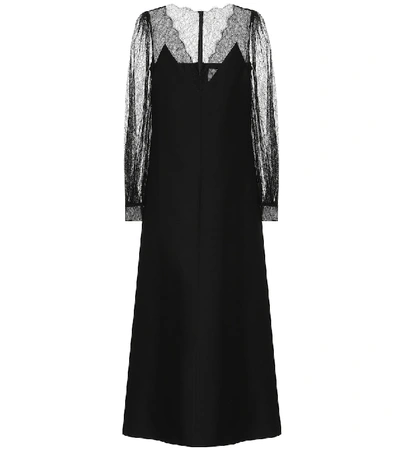 Valentino Lace-trimmed Wool And Silk Midi Dress In Black