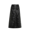 SAINT LAURENT SNAKE-EFFECT HIGH-RISE VELVET MIDI SKIRT,P00489796