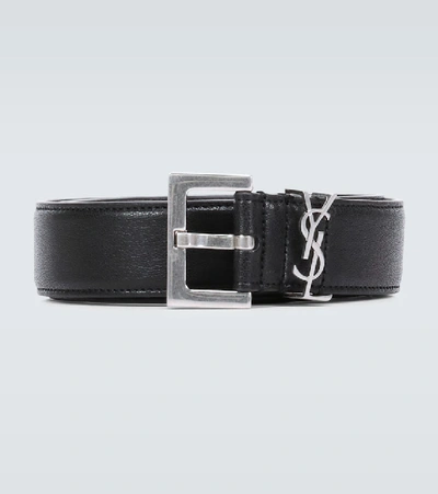 Saint Laurent Slim Leather Belt In Black