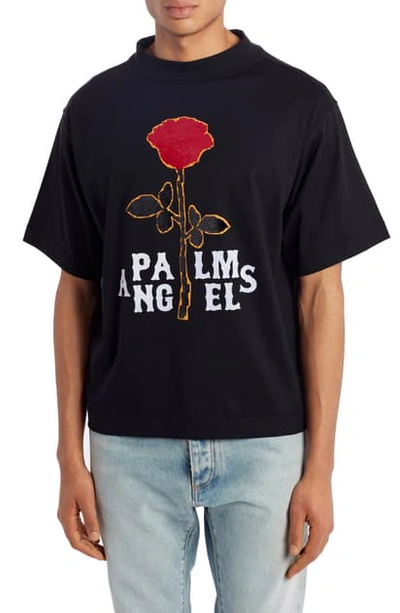 Palm Angels Rose Graphic Tee In Ice Blue Red