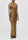 ASCENO VALENCIA GREEN GOLD SILK SLIP DRESS,D020F01C59XL