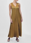 ASCENO SAVANNAH GREEN GOLD SILK MAXI DRESS,D033F01C59XS