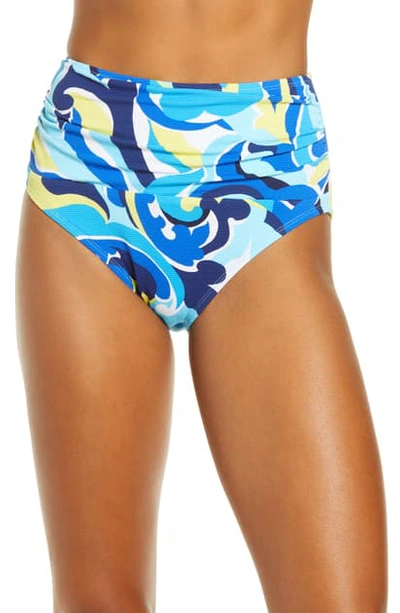 Tommy Bahama Swirl Tide Ruched High Waist Swim Bottoms In Azure Blue