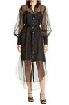 CINQ À SEPT ELIAN LONG SLEEVE HIGH/LOW SILK ORGANZA SHIRTDRESS,ZD12732462Z