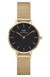 Daniel Wellington Petite Evergold Mesh Strap Watch, 28mm In Gold/ Black