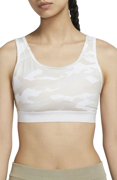 Nike Swoosh Camp Sports Bra In Vast Grey/ White