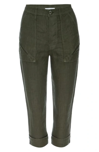Frame Le Beau High Waist Crop Linen Pants In Green