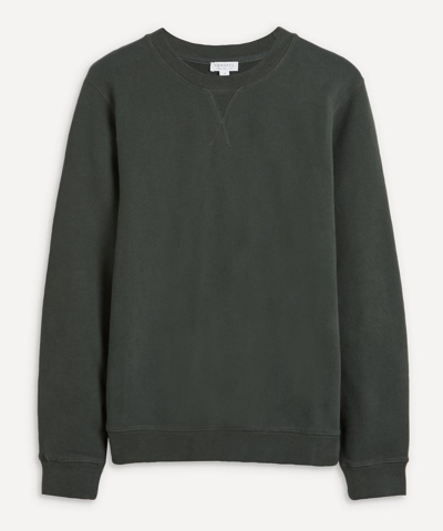 Sunspel Crew-neck Cotton Sweatshirt In Dark Green