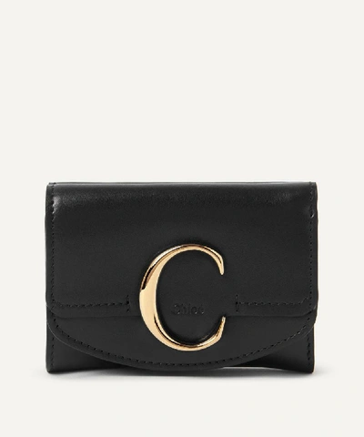 Chloé Chloe C Mini Leather Tri-fold Wallet In Black
