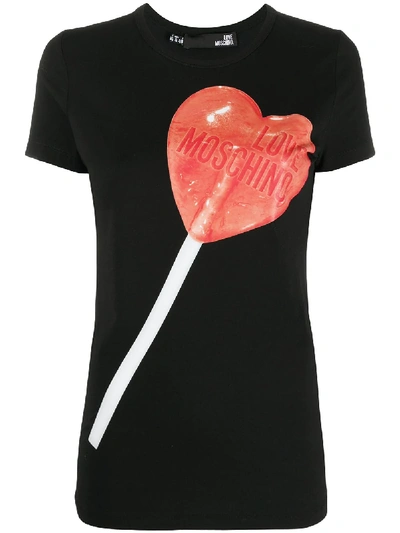 Love Moschino Heart Lollipop Logo-print T-shirt In Black