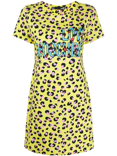 Love Moschino Leopard-print T-shirt Dress In Yellow