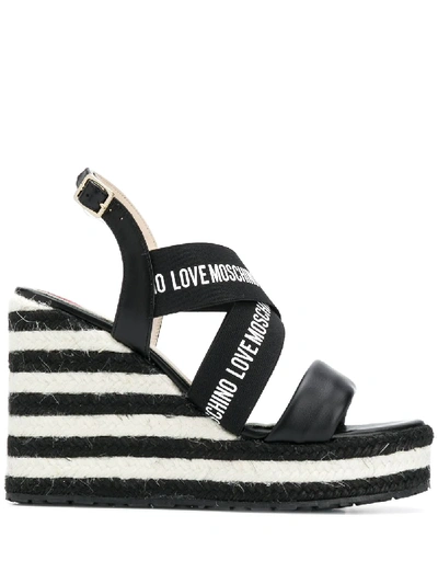 Love Moschino Crossover Logo Sandals In Black